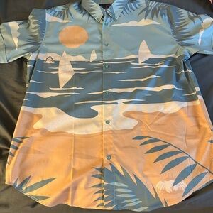 RSVLTS Ocean Surf Print Men's Shirt - Blue and Tan